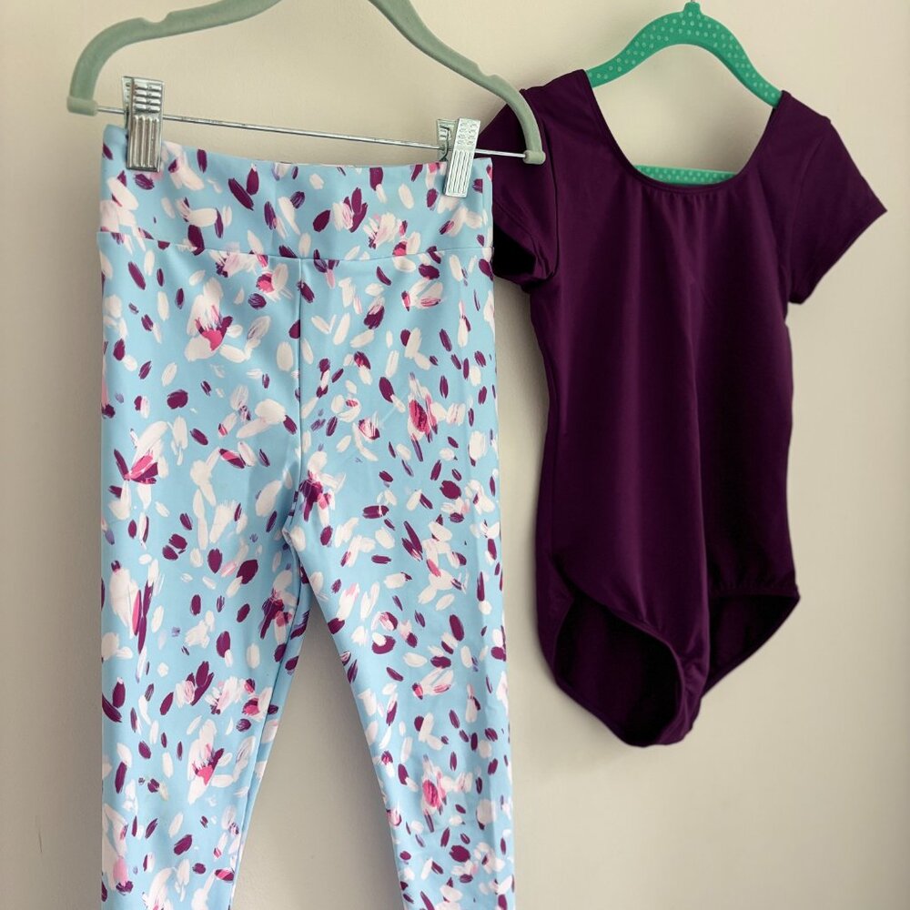 Bloch Girls Gymnastics / Ballet Set, Leggings, Short Sleeve Leotard, Sz 8-10